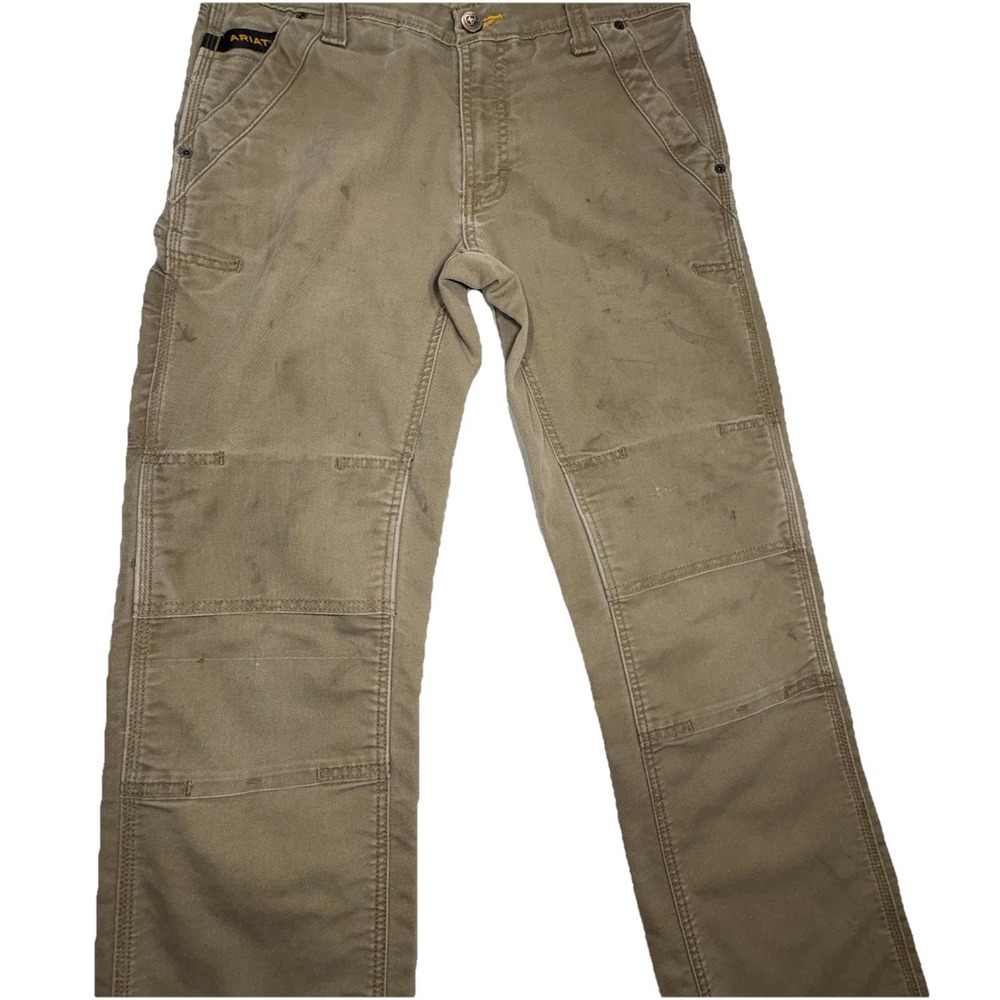 Ariat Rebar M4 DuraStretch Pants Mens 30x32 Khaki Low Rise Boot DOUBLE KNEE Work - Picture 9 of 10